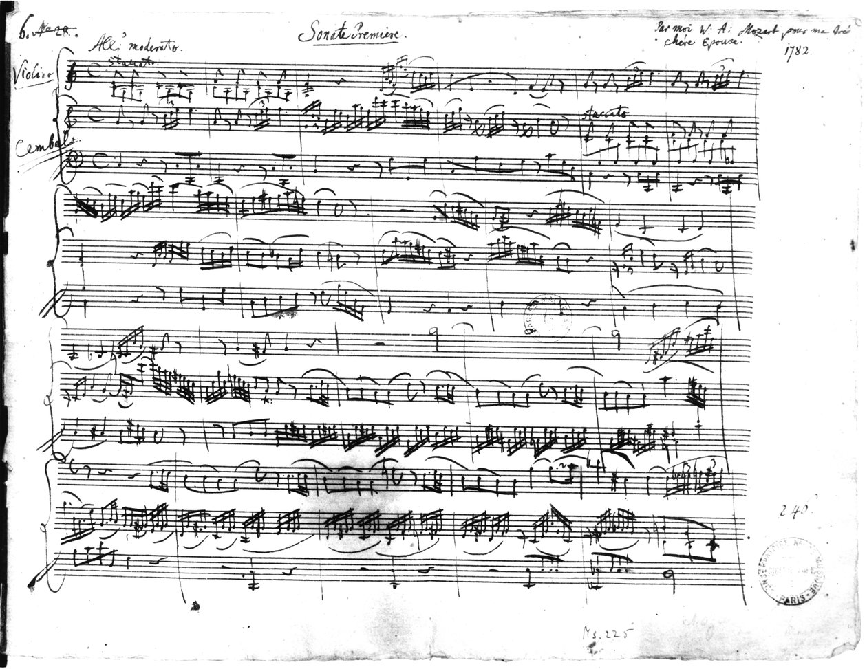 Sonate Premiere for violin and harpsichord in C major (K 403), 1782 by Wolfgang Amadeus Mozart
