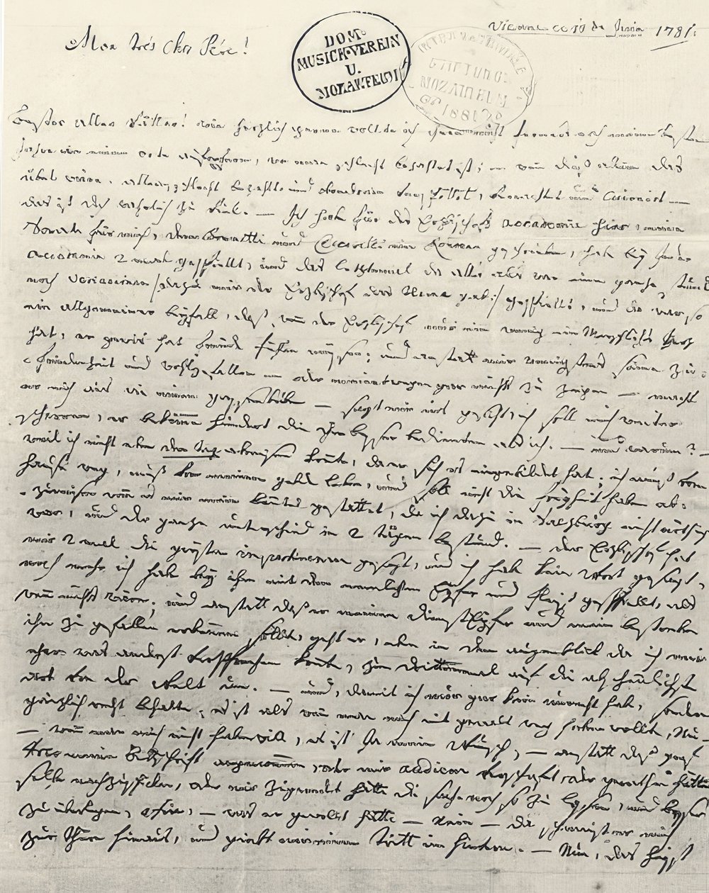 Autograph Letter to His Father. Vienna, June 13, 1781 by Wolfgang Amadeus Mozart