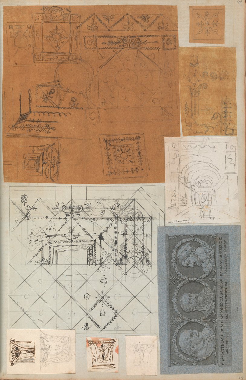 Page from a Scrapbook Containing Drawings and Several Prints of Architecture by Workshop of Charles Percier, Workshop of Pierre