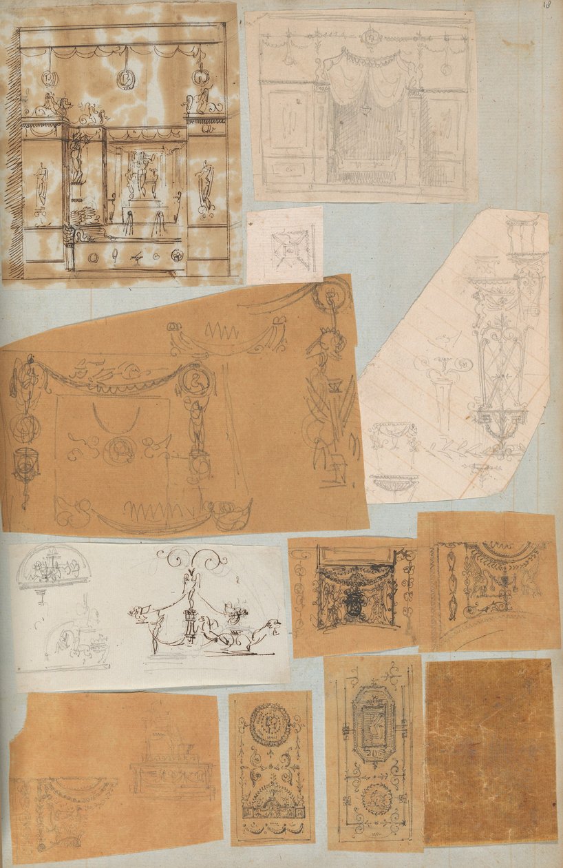 Page from a Scrapbook containing Drawings and Several Prints of Architecture, ca. 1800-1850 by Workshop of Charles Percier, Workshop of Pierre