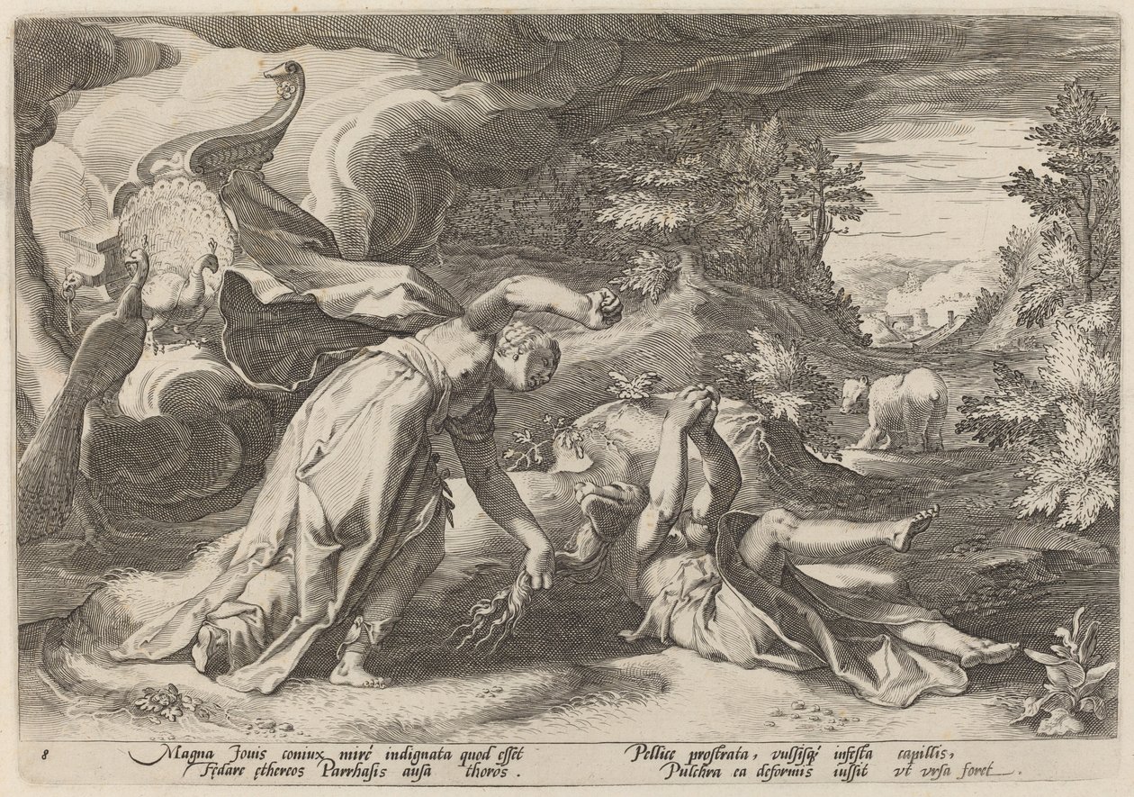 Juno Turning Callisto into a Bear by Workshop of Hendrick Goltzius, after Hendrick Goltzius