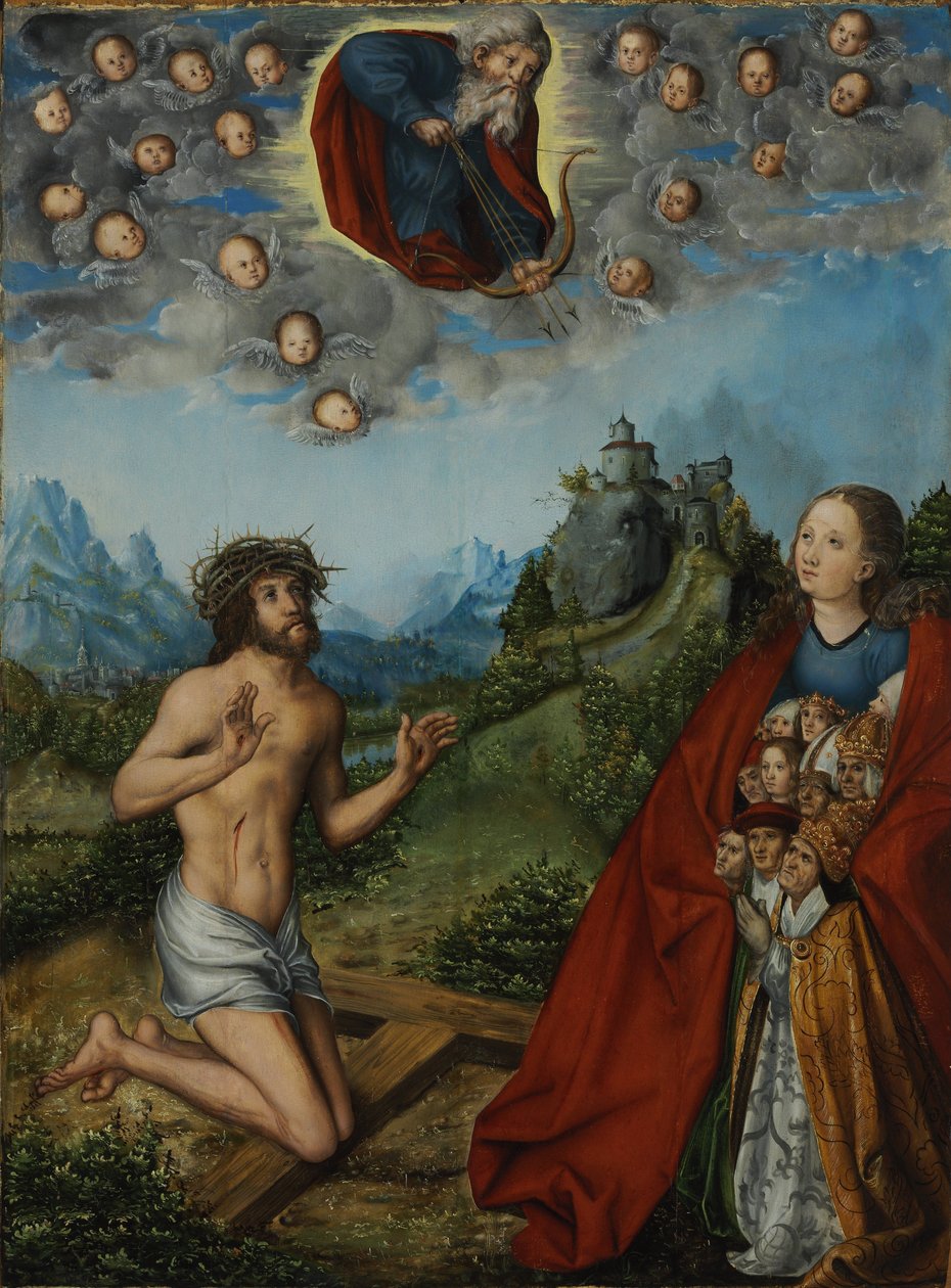 Christ and the Virgin Interceding for Humanity before God the Father (The Three Plagues) by workshop of Lucas Cranach the Elder