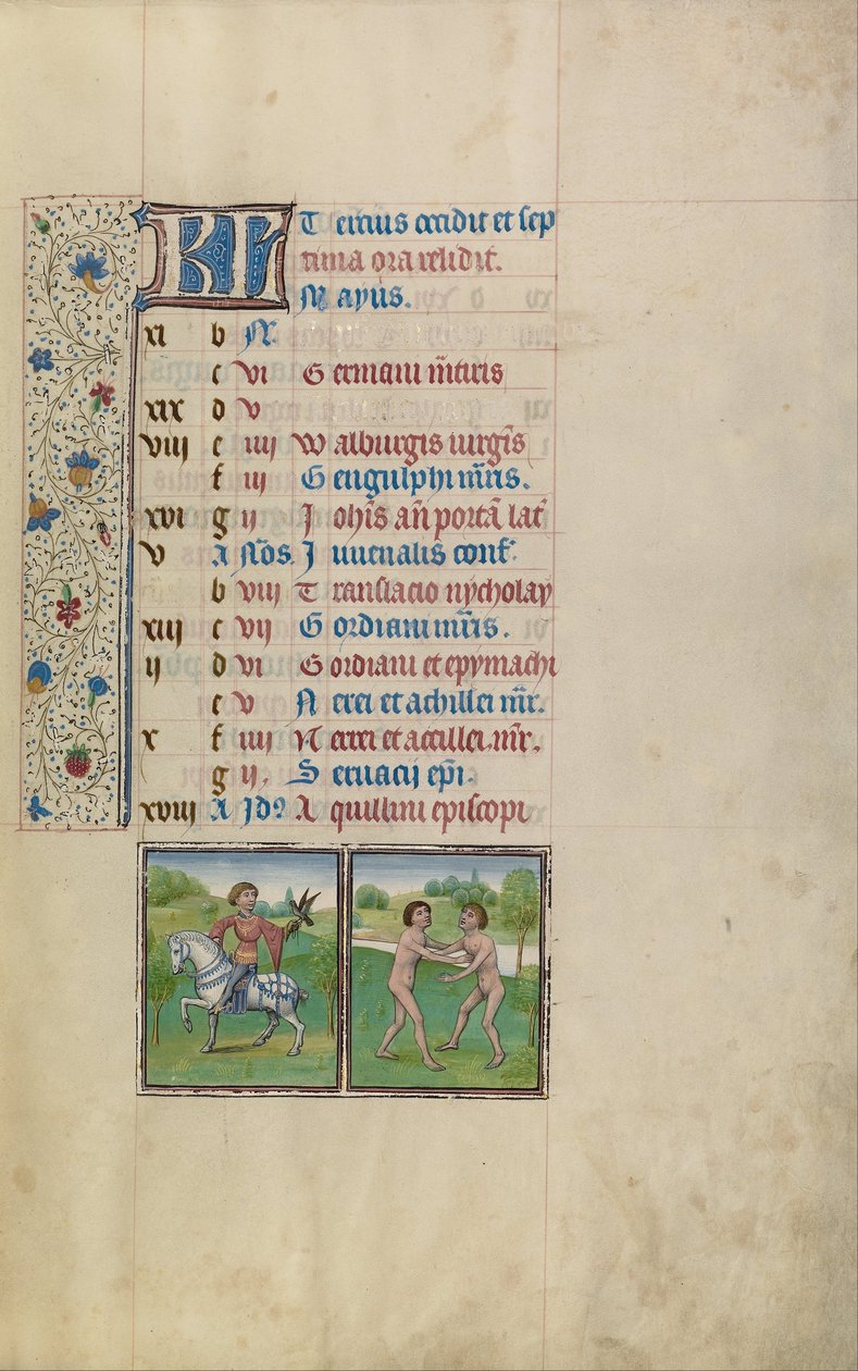 A Man Hawking; Zodiacal Sign of Gemini by Workshop of Willem Vrelant