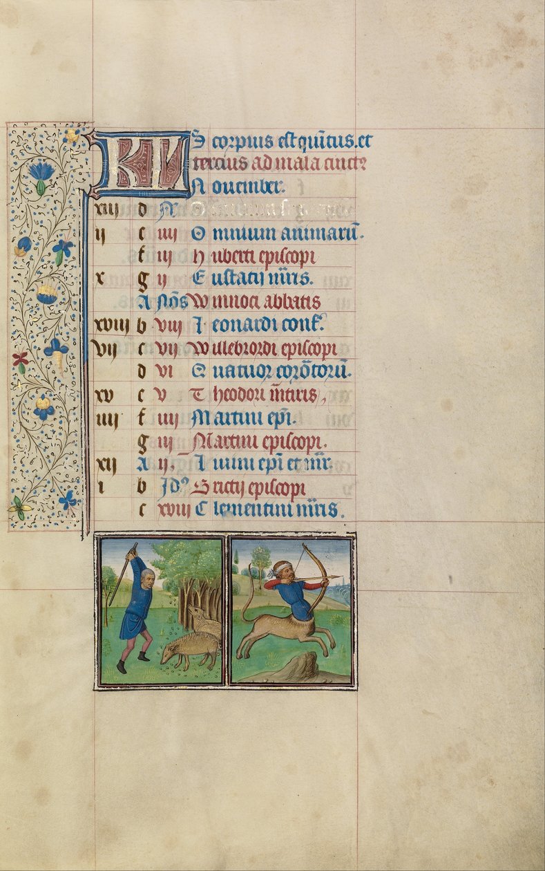 A Man Knocking Acorns from a Tree; Zodiacal Sign of Sagittarius by Workshop of Willem Vrelant