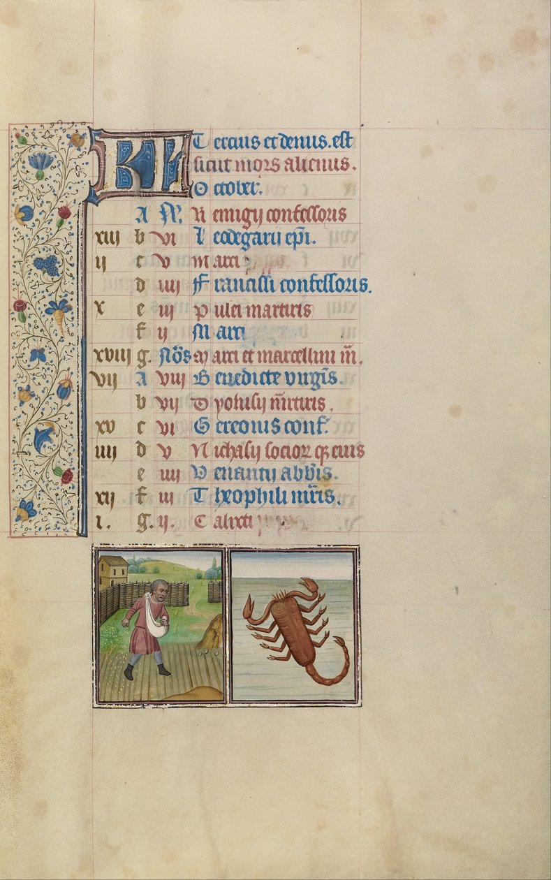A Man Sowing; Zodiacal Sign of Scorpio by Workshop of Willem Vrelant
