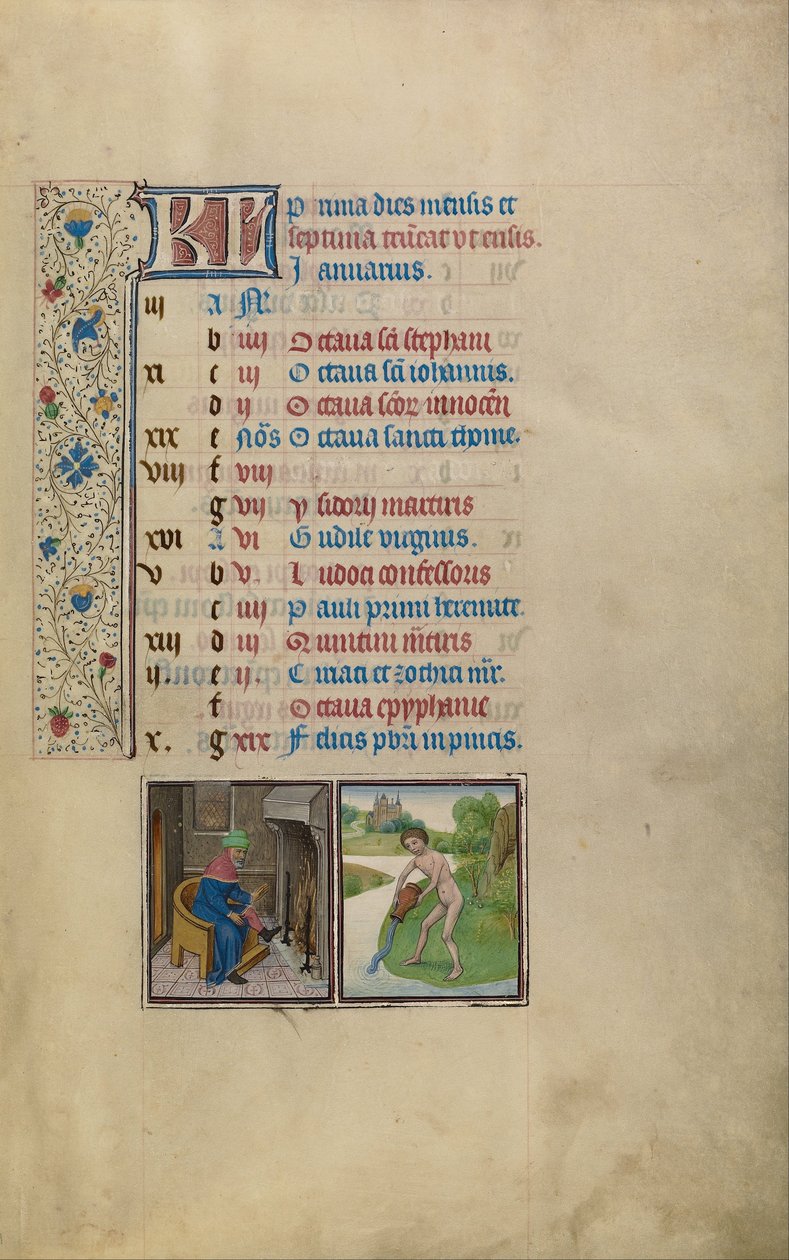 A Man Warming by a Fire; Zodiacal Sign of Aquarius by Workshop of Willem Vrelant
