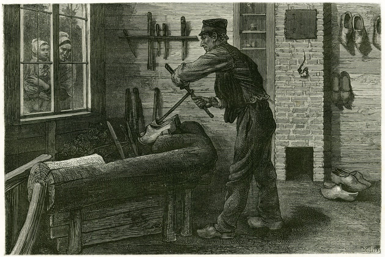 The saboteur of Terneuzen, has its established, enlarges and digs the wood by means of cramms. Engraving by X. Mellery, after nature, to illustrate the story 
