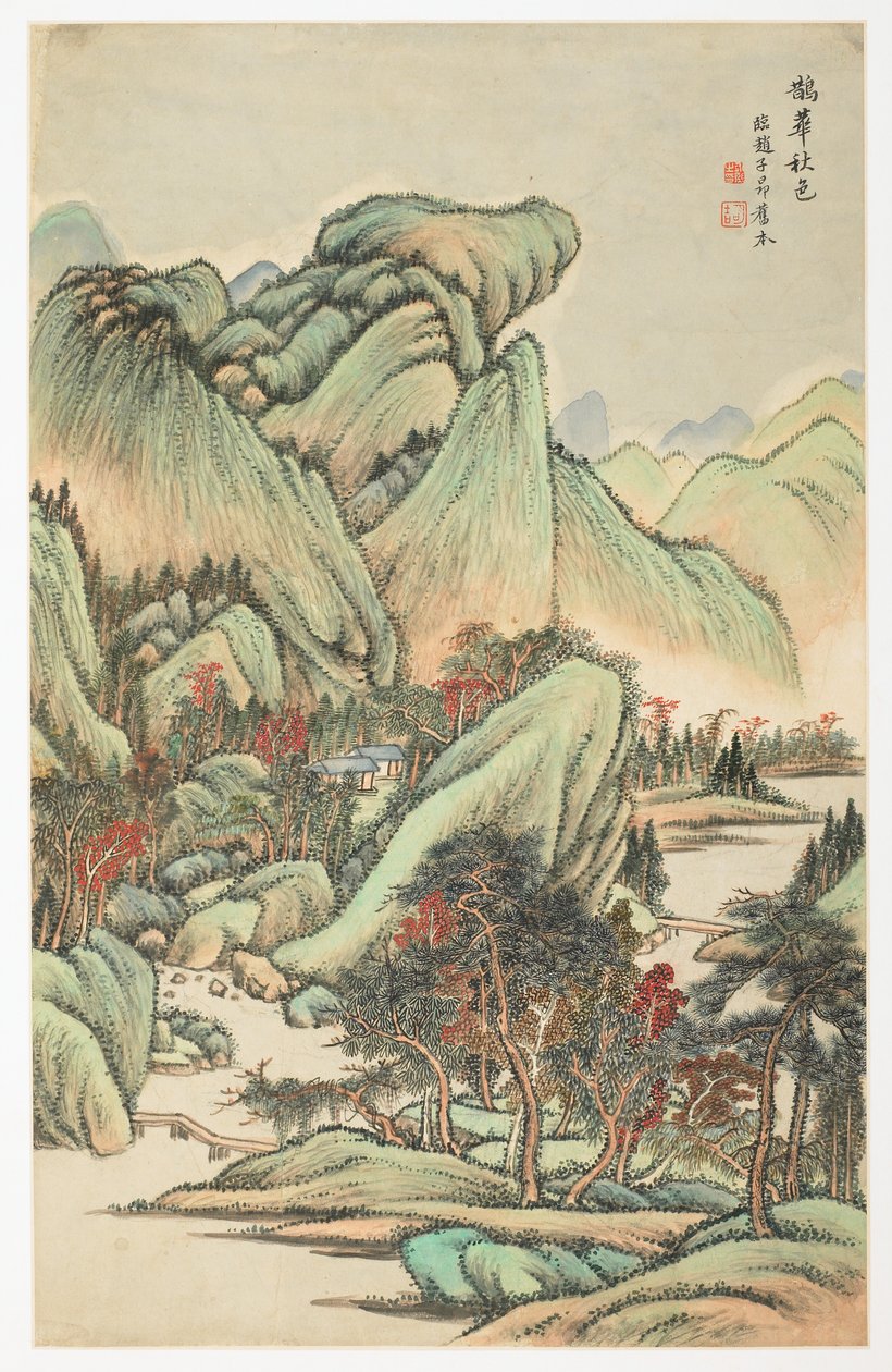 Autumnal Color Among Mount Quan and Mount Hua, from an album of 12 leaves by Yongxi Jin