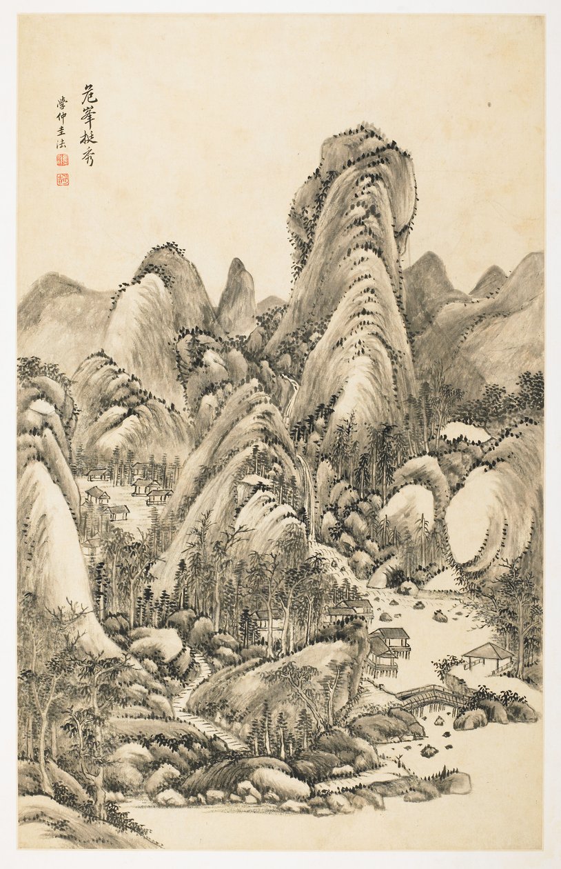 Magnificence of Overhanging Bluff, from an album of 12 leaves by Yongxi Jin
