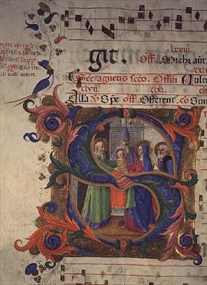 Historiated Initial S Depicting The Presentation in the Temple by Zanobi di Benedetto Strozzi