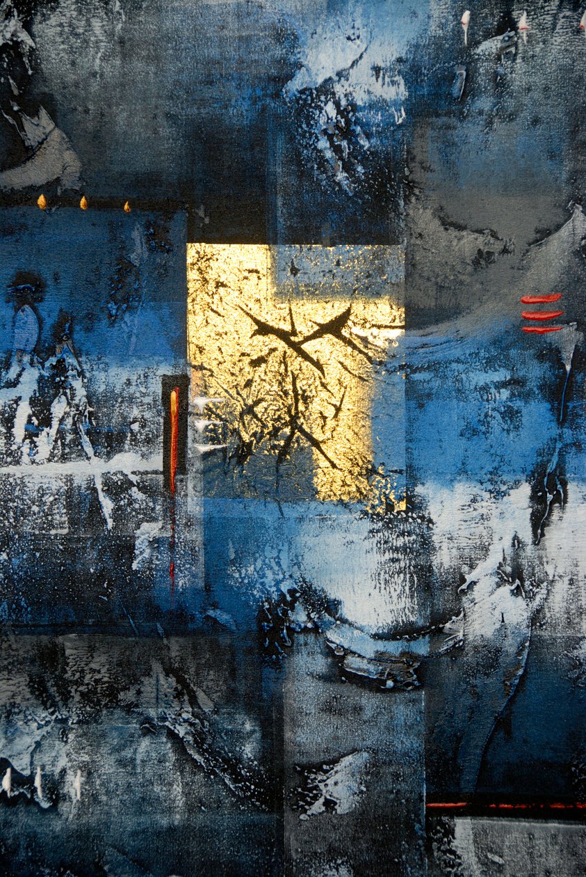 Abstract Art; Painting in the Colours Gold, Blue, Black and Grey; Ubud; Bali; Indonesia; Southeast Asia; Asia by Frederick (attr. to) Barnard