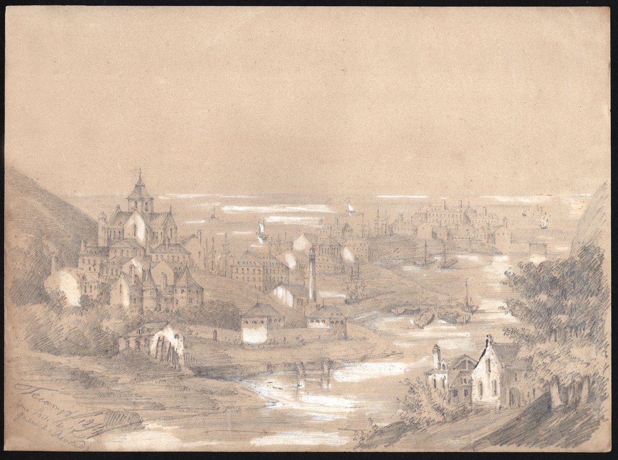 Panorama of the city of Fecamp, Normandy. 1841 by . .