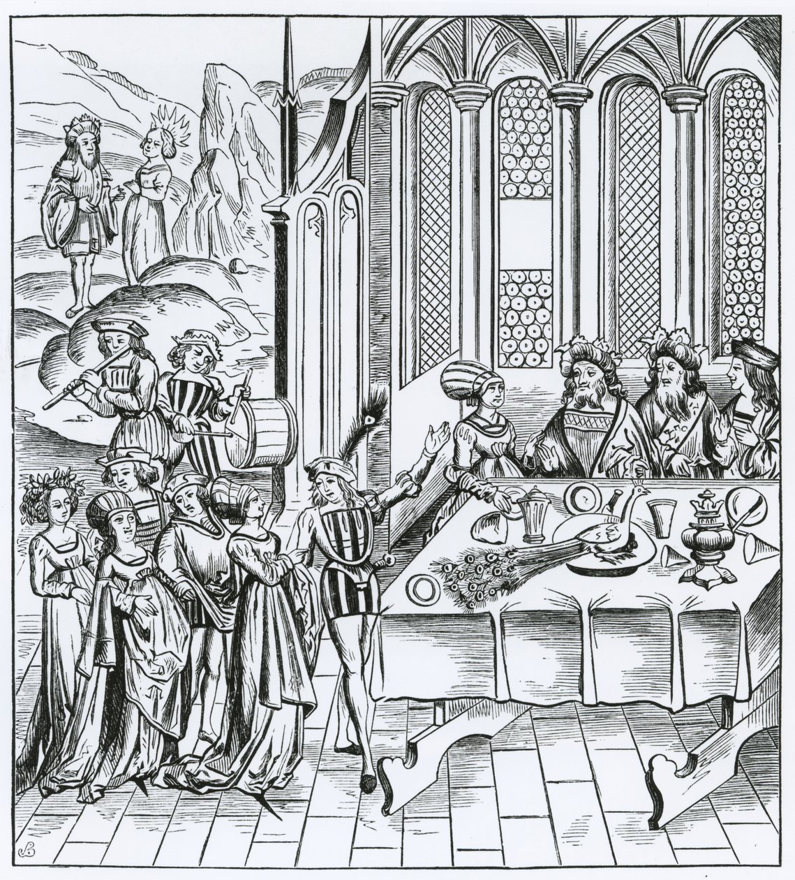 State banquet - serving the peacock, after a woodcut in an edition of Virgil, published Lyons, 1517 by French School
