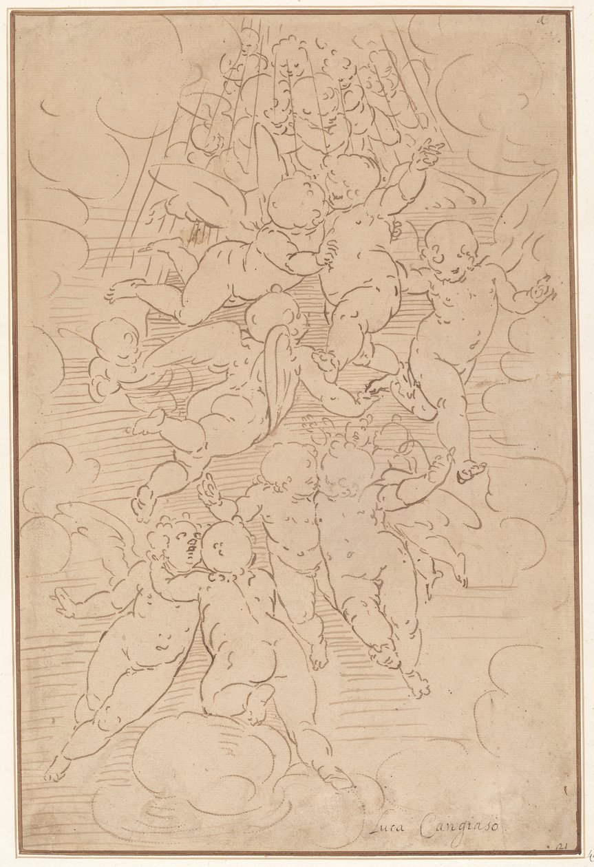 A Group of Angels in Glory by after Luca Cambiaso Italian 17th Century