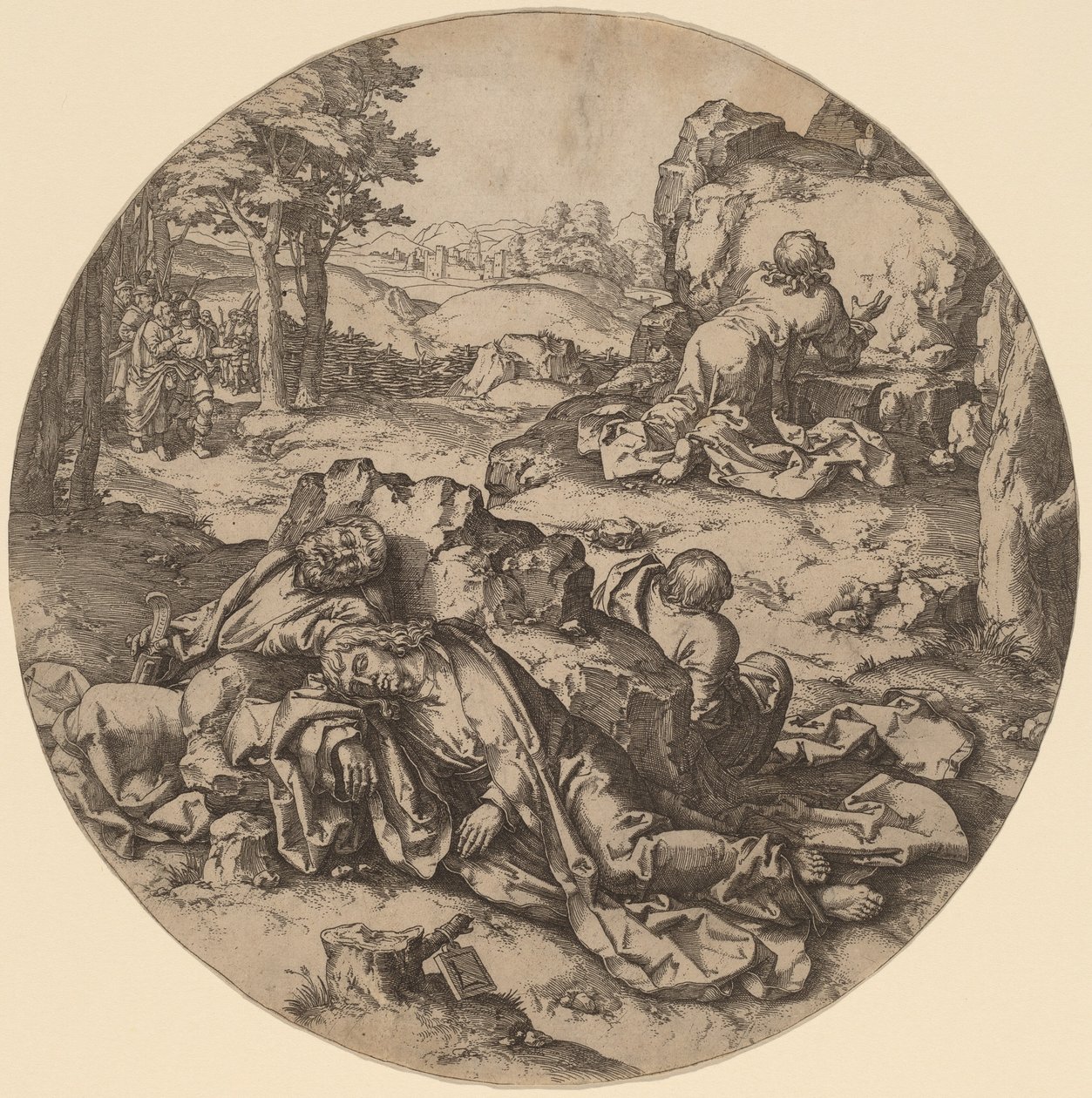 Christ at the Mount of Olives by after Lucas van Leyden
