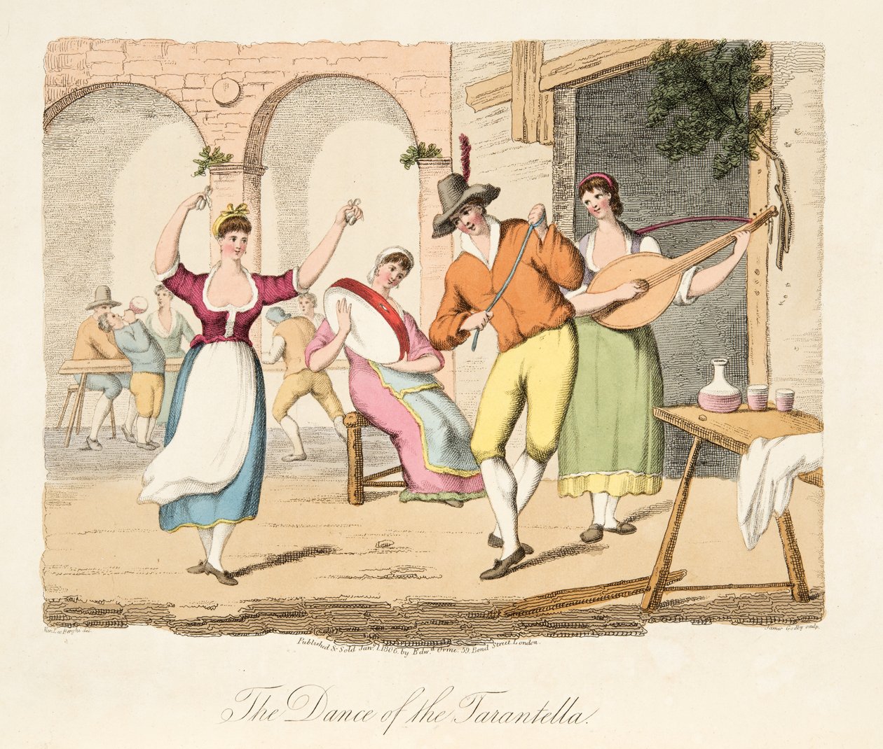 The Dance of the Tarantella, from Italian Scenery, representing the Manners, Customs and Amusements of the different States of Italy, pub. 1806 by after P. van Lerberghi