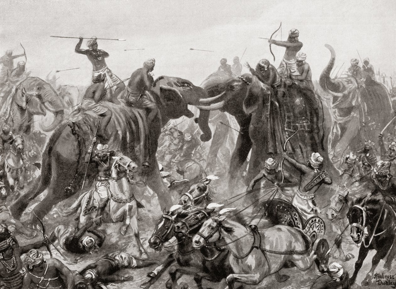 The defeat of Pulakeshin Chalukya by Narasimhavarman I at Badami in 642 AD, from Hutchinson