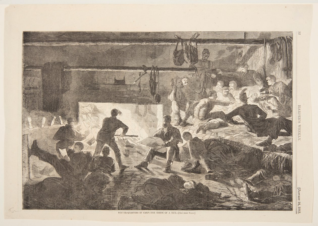 Winter-Quarters in Camp – The Inside of a Hut by Winslow Homer