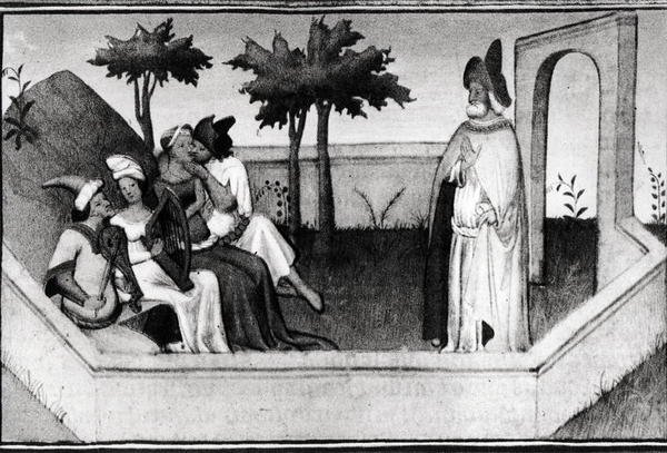 How the Old Man from the Mountains Received the Followers in the Garden, from the Livre des Merveilles du Monde, c.1410-12 by and workshop Boucicaut Master