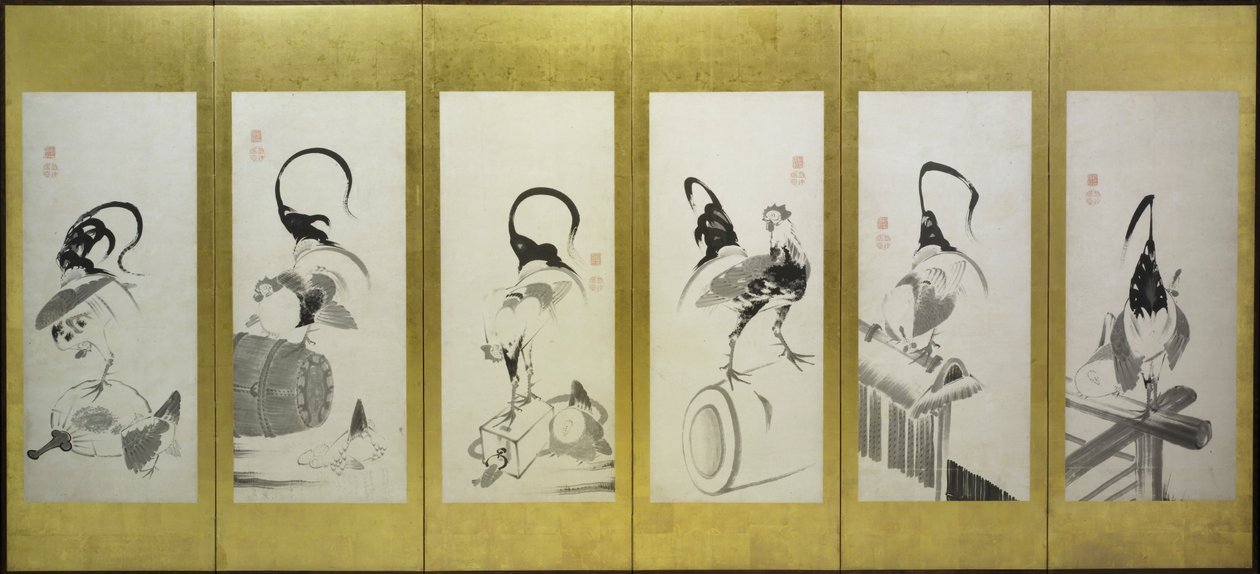 Roosters and Hens by attributed to Itō Jakuchū