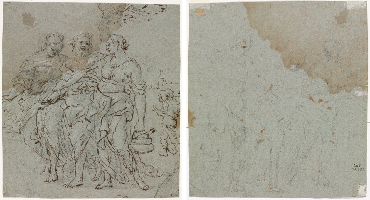 Lot and His Daughters (recto) Sketch for Lot and His Daughters (verso) by circle of Pietro da Cortona
