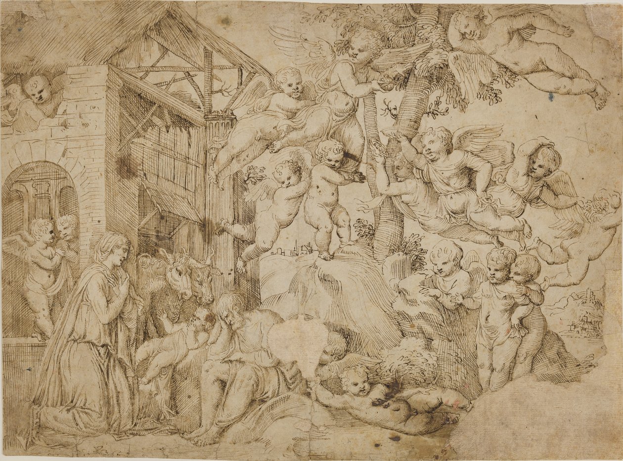 The Adoration of the Christ Child with a Choir of Putti by dall