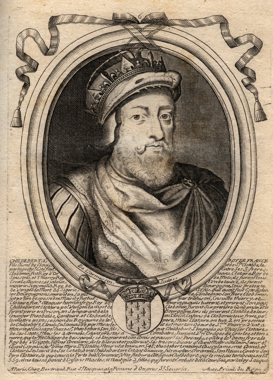 Portrait of Childebert I, King of the Francs - King Childebert I (497-558) - engraving from 