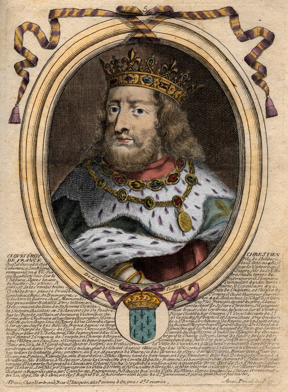 Portrait of Clovis I, King of the Franks. Engraving from 