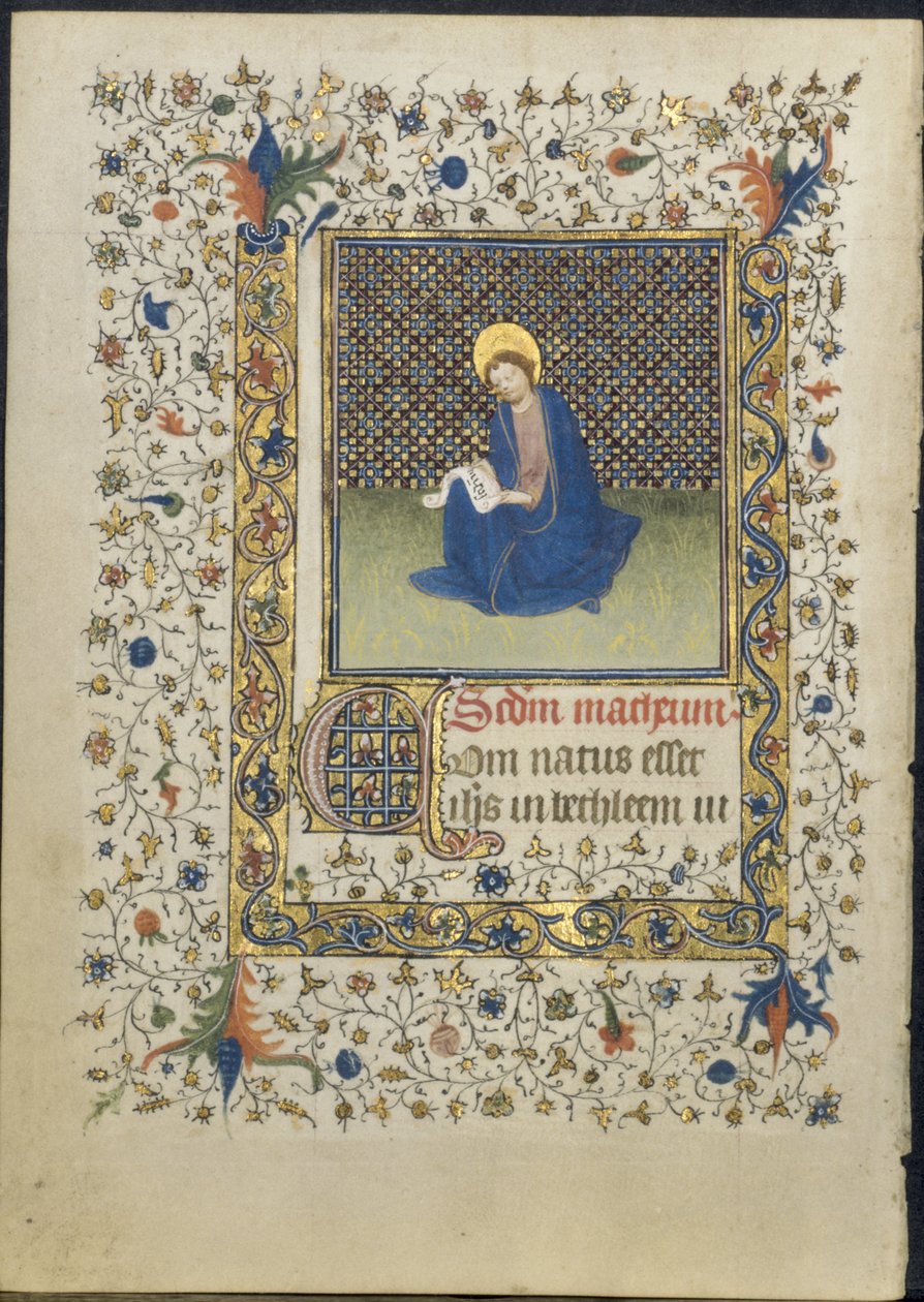 Leaf from a Book of Hours: St. Matthew by follower of Limbourg Brothers