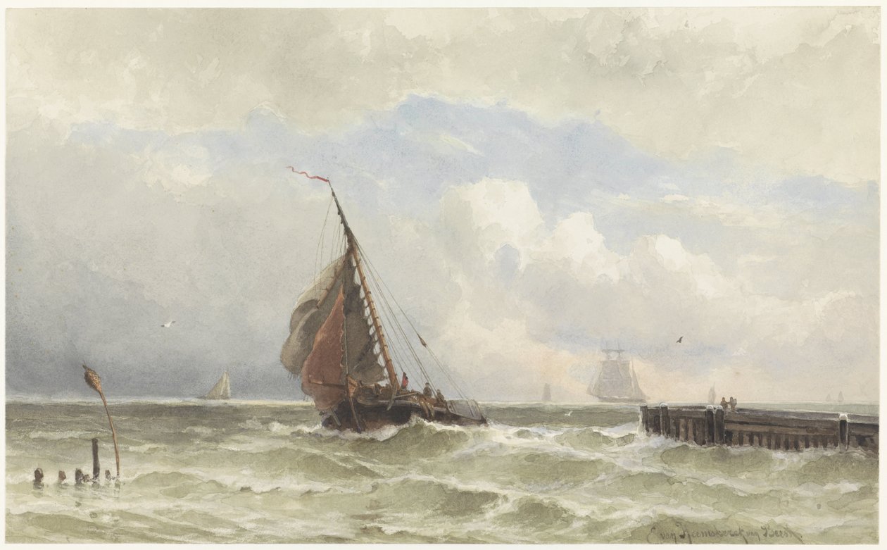 Port of Vlissingen, with Incoming Sailing Ship by jonkheer Jacob Eduard van Heemskerck