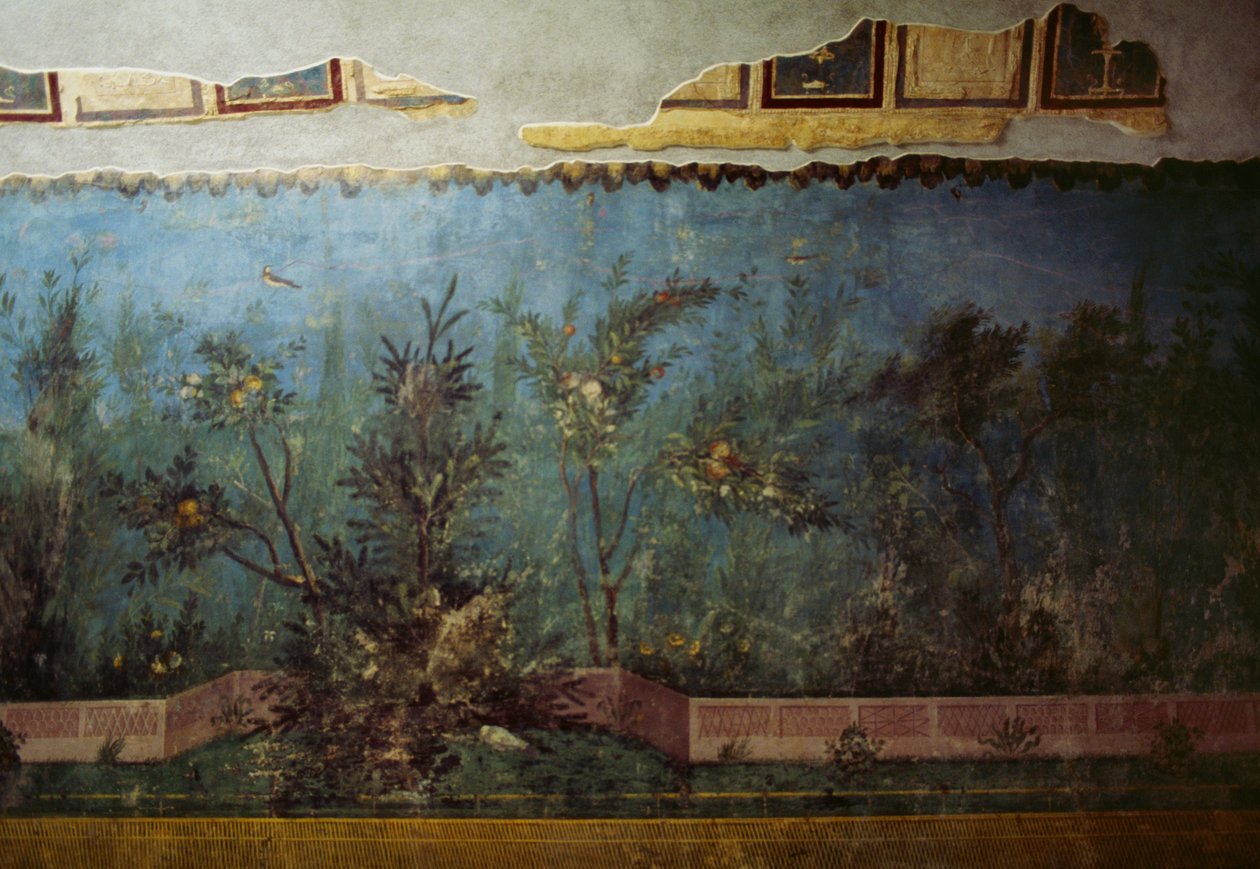 Fresco Depicting a Garden with Trees and Birds, from the House of Livia on Palatine Hill, Rome, Italy, Roman Civilization by Unbekannt Unbekannt