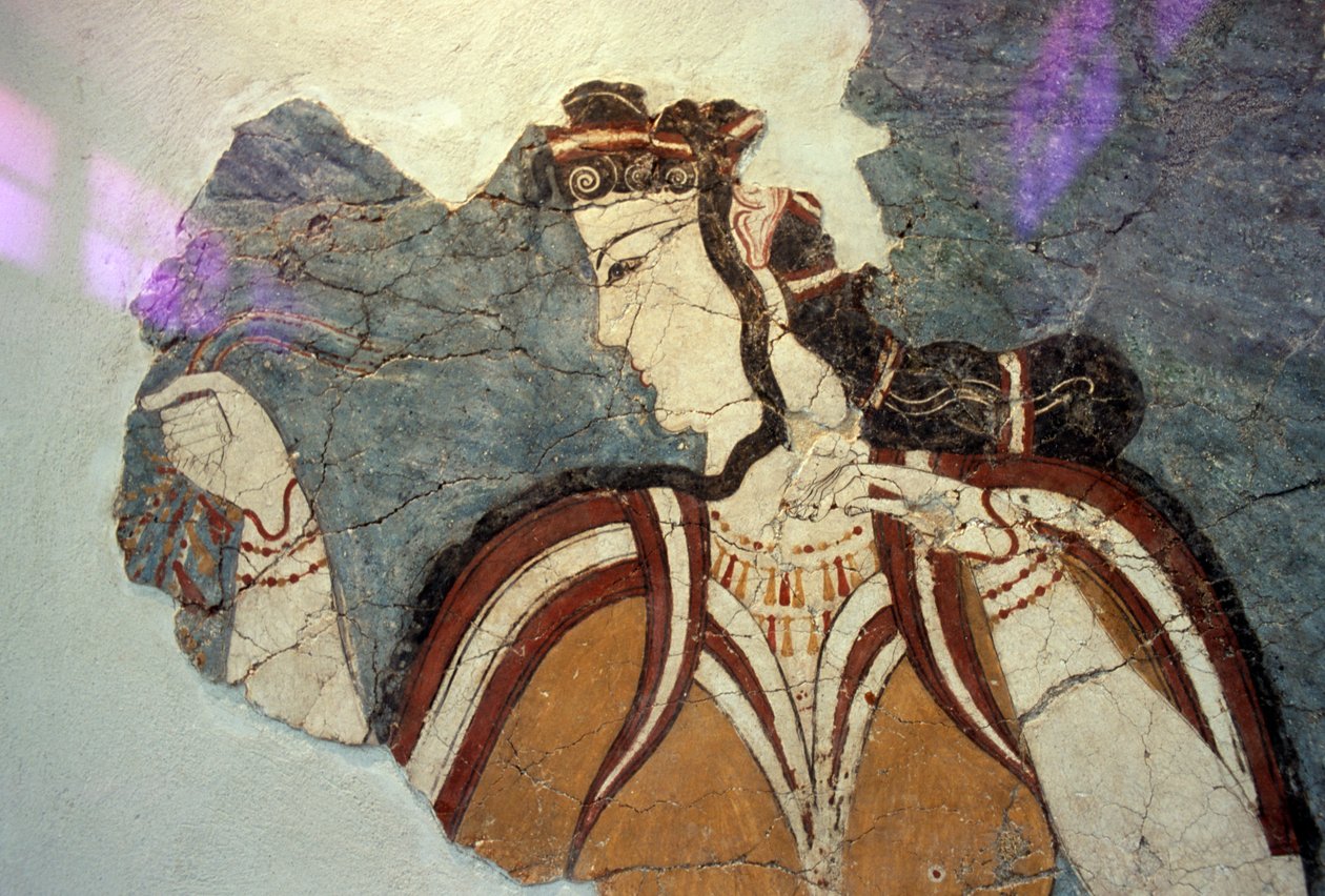 Fresco fragment with female figure, from Mycenae, Greece, Mycenaean civilization by Unbekannt Unbekannt