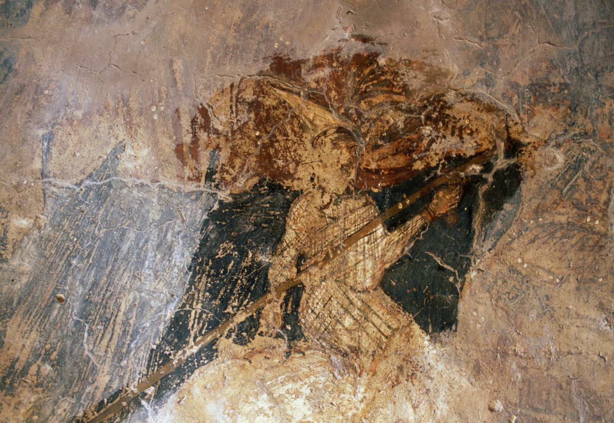 Man on horseback, fresco in Church of Agios Georgios, Komitades, Crete, Greece by Unbekannt Unbekannt