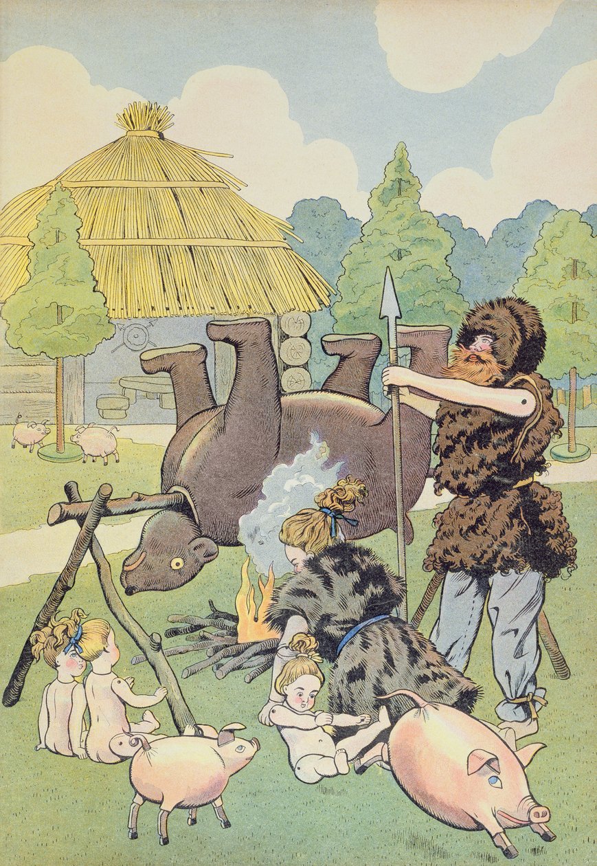 A Gaulish family cooking a bear, illustration from 