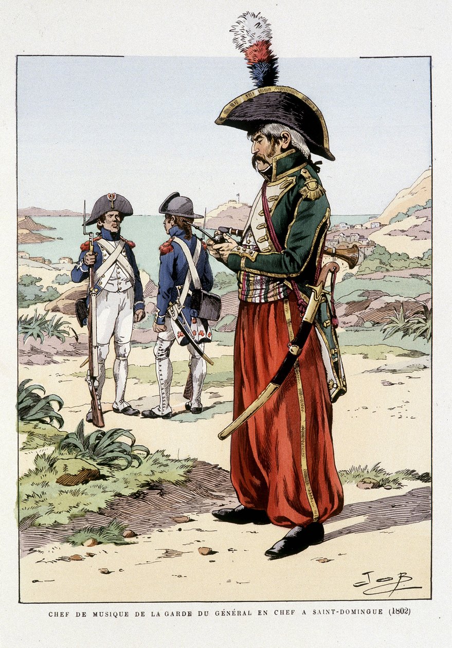 Chef de musique de la garde du général en chef à St Domingo en 1802 - in “Outfit des troupes de France: armee de terre et de mer à toutes les epoques”, ill. de Job by pseudonym for Onfray de Breville Jacques Job