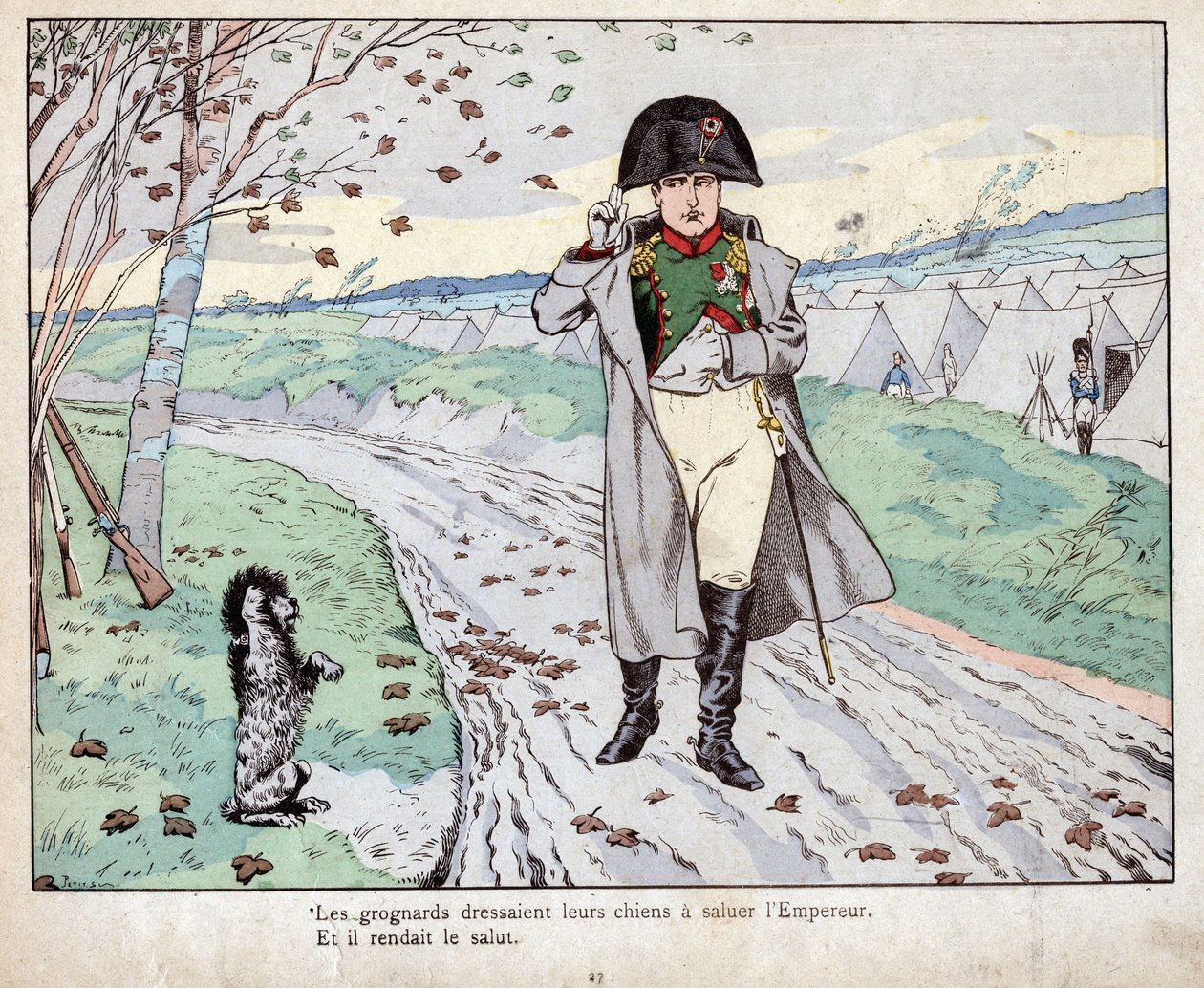 Grognards trained their dogs to salute the Emperor - lithograph by Job (Jacques Onfroy de Breville) from 