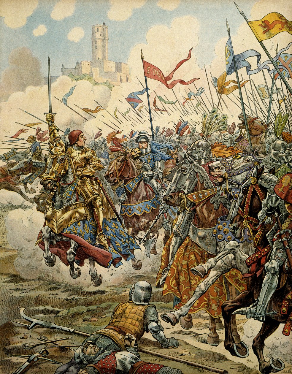 History of France in the Middle Ages: King Louis XI called the Prudent at the head of his army during the Battle of Montlery against the Ligue du Bien Public, July 16 by pseudonym for Onfray de Breville Jacques Job