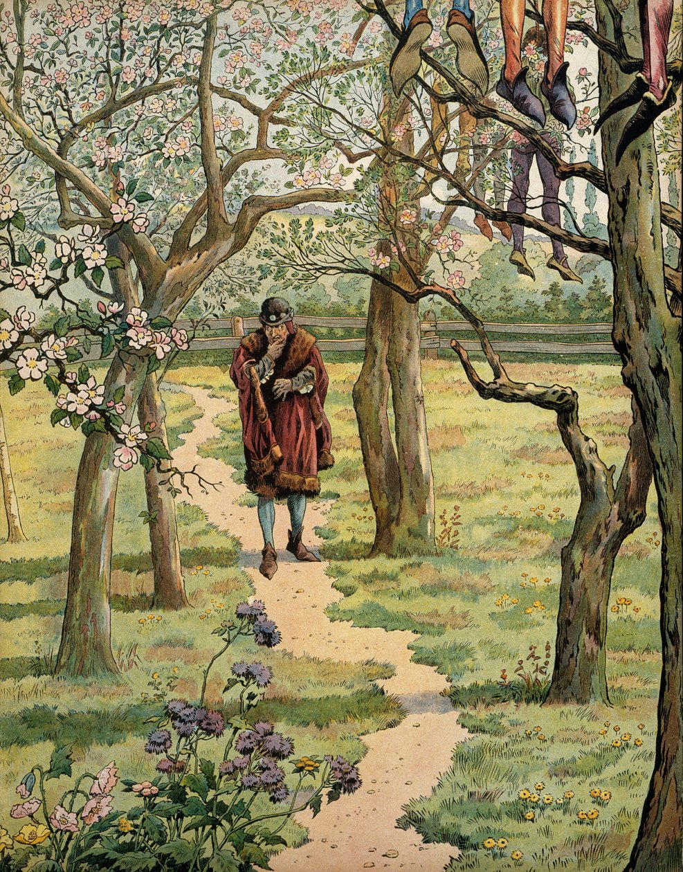 History of France in the Middle Ages: King Louis XI in the gardens of the castle of Plessis-les-Tours. People were seen hanging from trees by pseudonym for Onfray de Breville Jacques Job