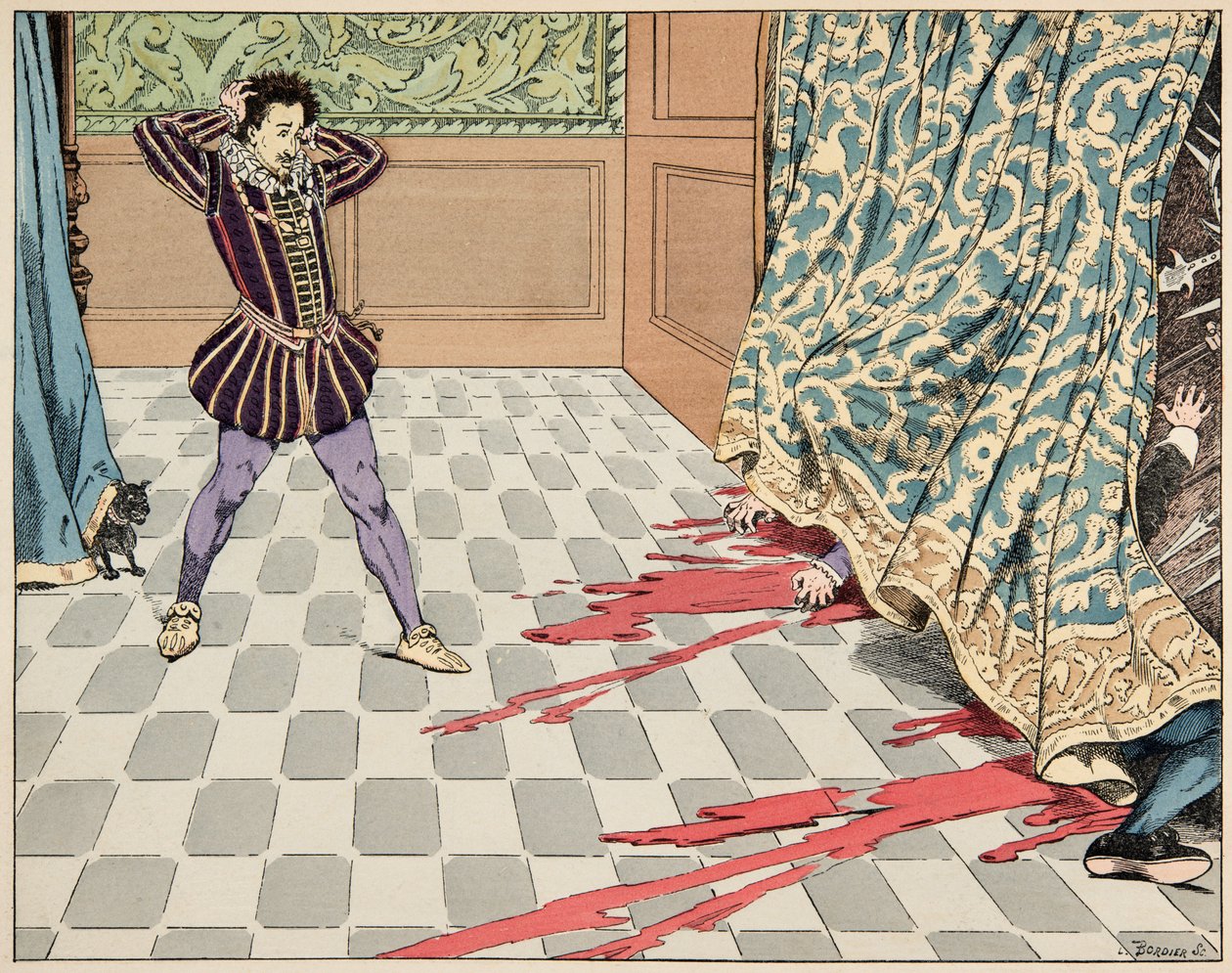 Illustration from the Book Le Bon Roy Henri, Illustrated by Jacques Marie Gaston Onfray de Breville dit JOB: On the Day of Saint Barthelemy, His Two Friends, Segur and La Rochefoucauld are Killed Before His Eyes by pseudonym for Onfray de Breville Jacques Job