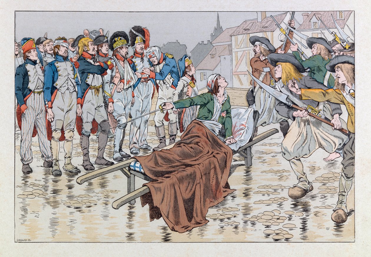 Illustration from the Book Les Epees de France: The Marquis de Bonchamps Mortally Wounds After the Battle of Cholet in 1793 Saves Republican Prisoners from the Hands of the Chouans by pseudonym for Onfray de Breville Jacques Job