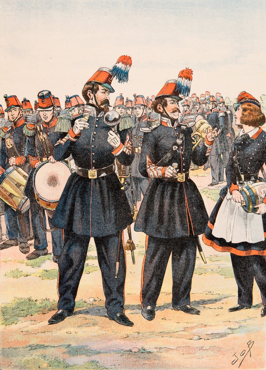 Outfit of the French Troops at All Times: Tambour Major, Conductor of Music and Cantiniere of the Mobile Guard by pseudonym for Onfray de Breville Jacques Job