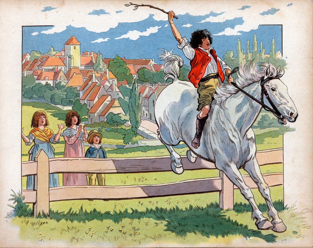 Joachim Murat (1767-1815) Child on a Horse Trains to Jump Hedges. Engraving by Jacques Marie Gaston Onfray de Breville dit Job by pseudonym for Onfray de Breville Jacques Job