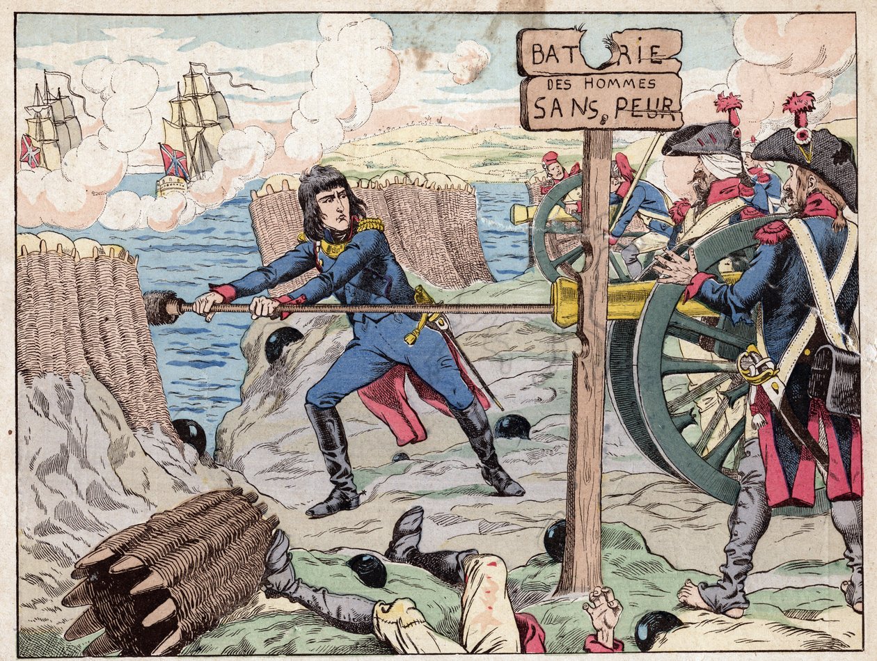 Napoleon at Toulon - (Toulon Siege) 1793 - lithograph by Job (Jacques Onfroy de Breville) from Le Grand Napoleon des Petites Enfants 1893 by pseudonym for Onfray de Breville Jacques Job