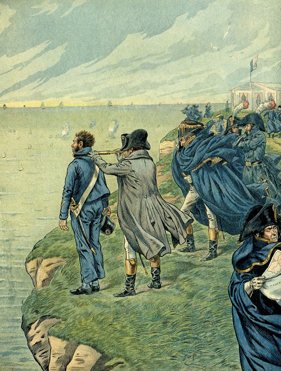 Napoleon I Bonaparte (1769-1821) visited the arsenal of the Boulogne camp in July 1804. Illustration by Jacques Marie Gaston Onfray de Breville dit JOB (1858-1931). Private Collection by pseudonym for Onfray de Breville Jacques Job