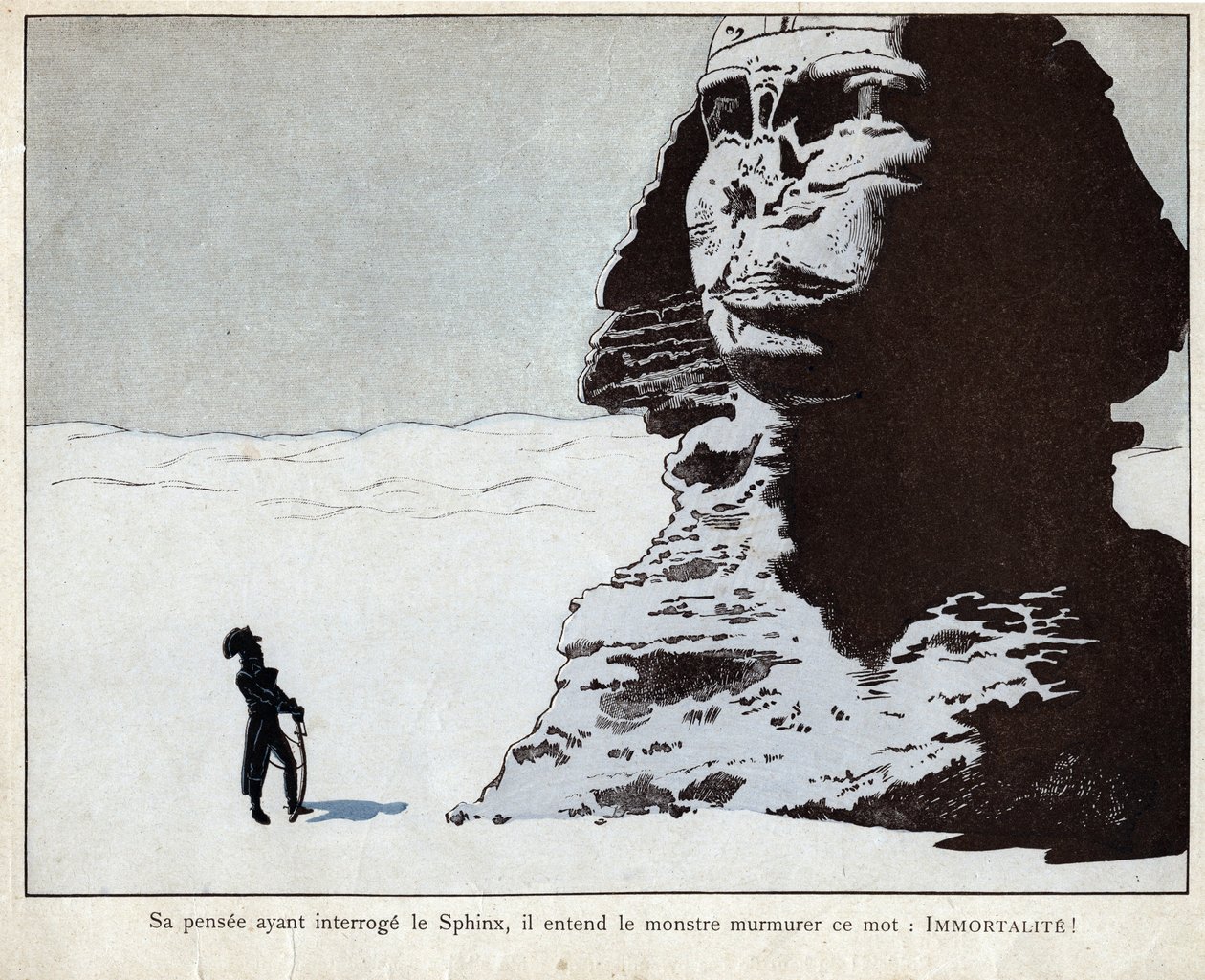 Napoleon studying the Sphinx in Egypt (lithograph by Job from Le Grand Napoleon des Petites Enfants) by pseudonym for Onfray de Breville Jacques Job