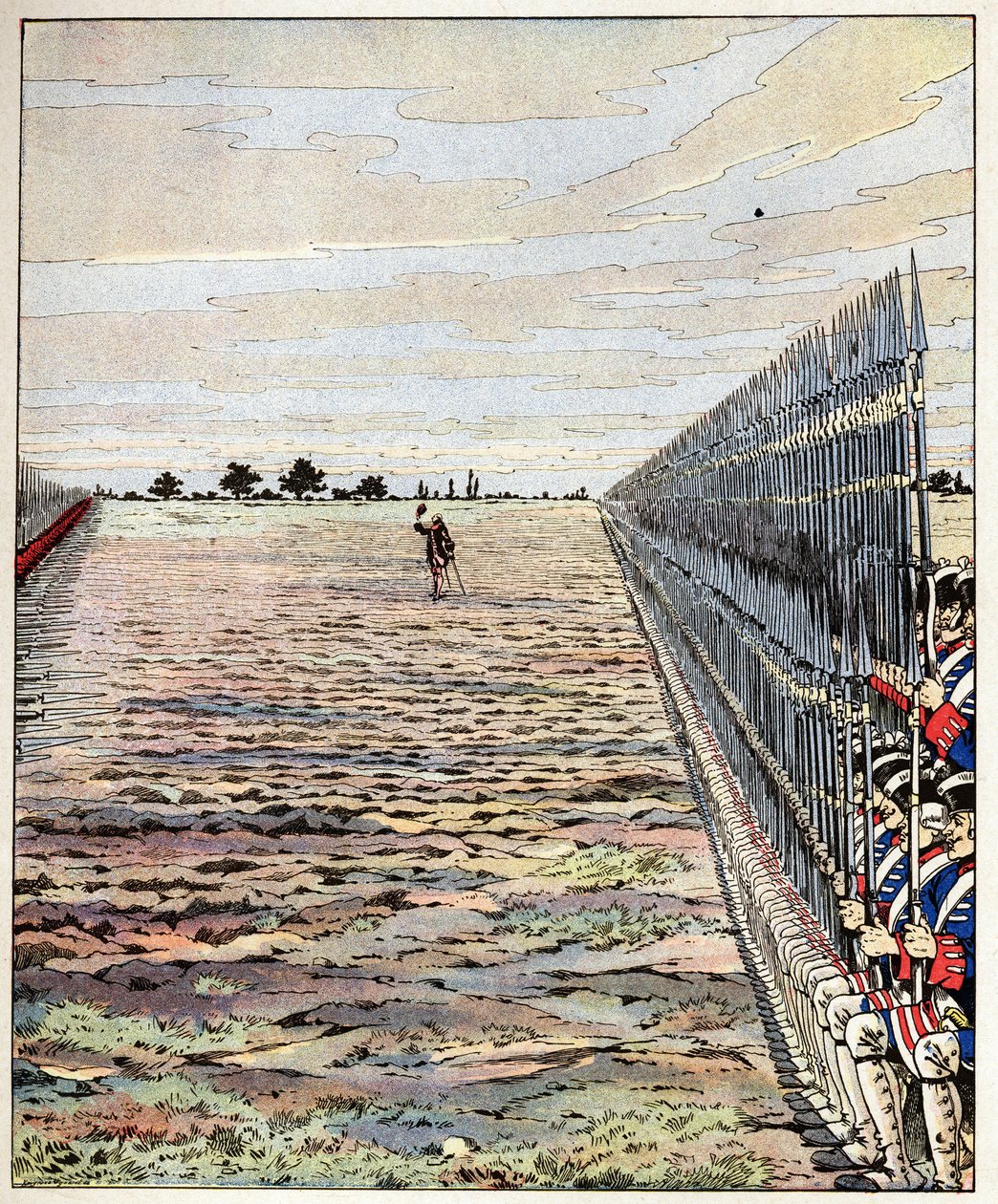 Shoot the first, gentlemen English words of the Count of Auteroche pronounced at the Battle of Fontenoy on 11/05/1745 during the War of the Austrian Succession. Illustration of Job (Jacques Marie Gaston Onfray de Breville) by pseudonym for Onfray de Breville Jacques Job