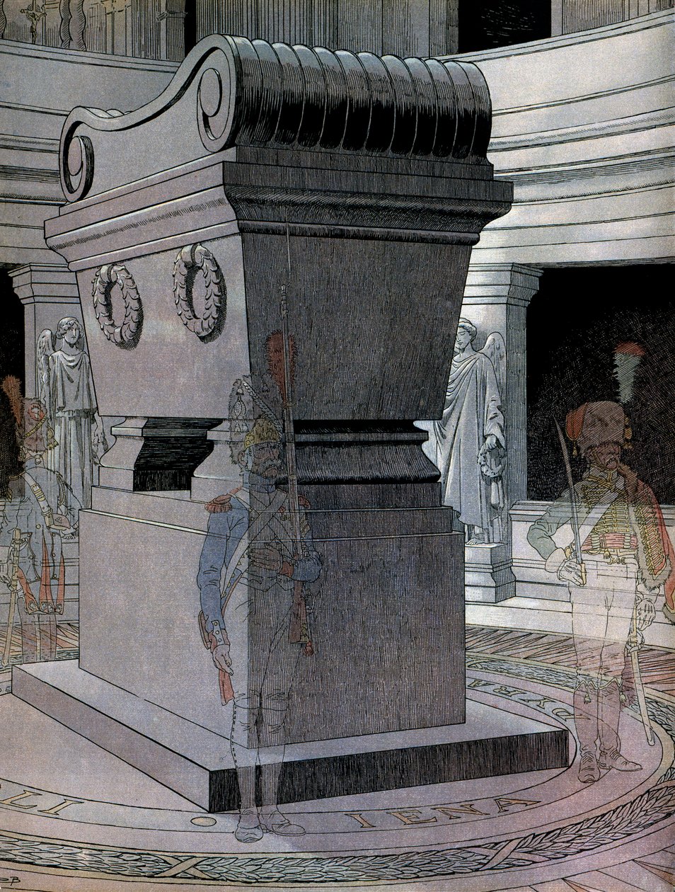 The tomb of Emperor Napoleon I Bonaparte at the Invalides with ghost guards by pseudonym for Onfray de Breville Jacques Job
