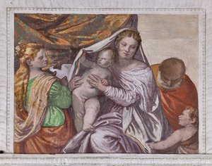 Madonna with Infant Jesus and St. Catherine offering a dove to Jesus (detail)