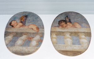 Two Winged Putti Climbing Over a Balustrade, Roundels from the Sacristy by Veronese