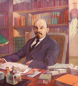Russian Bolshevik leader Lenin in his office in the Kremlin, Moscow, USSR